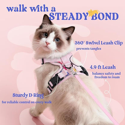 rabbitgoo Cat Harness and Leash for Walking, Escape Proof Soft Adjustable Vest Harnesses for Cats, Easy Control Breathable Reflective Strips Jacket, Purrty Pink, M