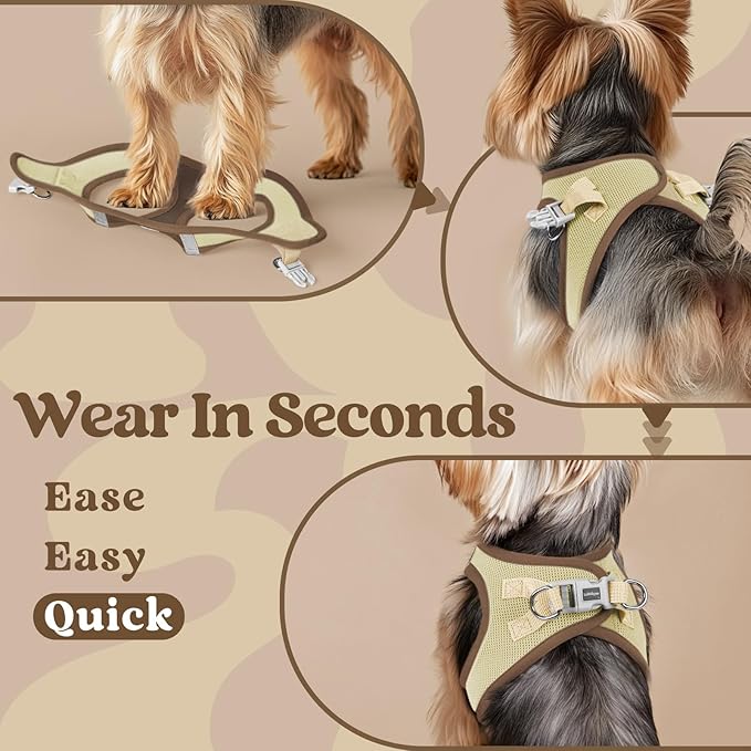 rabbitgoo Small Dog Harness, Step-in Soft Mesh Puppy Vest with Safety Buckle, Breathable Reflective Pet Harness for Small Sized Dogs, Brown & Beige XS