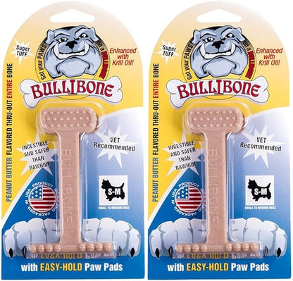 Bullibone Nylon Dog Chew Toy for Aggressive Chewers - Dental Hygiene Bone with Peanut Butter Flavor, Durable Tough Chew Toys for Small Dogs, Indestructible Dog Bone - 2 Pack