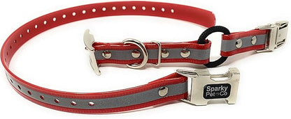 Sparky Pet Co -Zeus ECollar Replacement Strap - Bungee Loop Dog Collar - Waterproof Biothane - Adjustable - Double Buckle - Quick Snap Metal Clasp - Invisible Fence Systems - 1"x 30" Red Refl