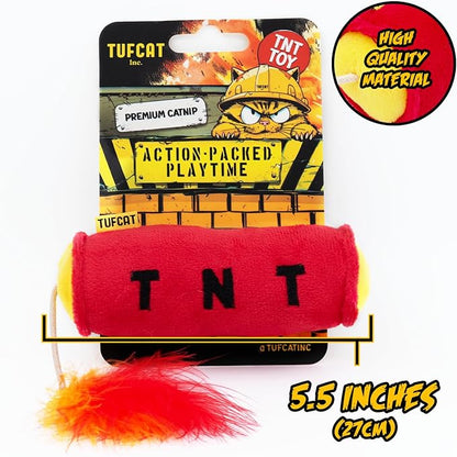 TUFCAT Cat Toy Grenade TNT and Cigar, Cat Toys for Indoor Cats, Kitten Toys, Catnip Toys for Cats of All Breeds, Action Themed Fun for Kicking, Biting, Chewing (Grenade, TNT, & Cigar, 3-Pack)