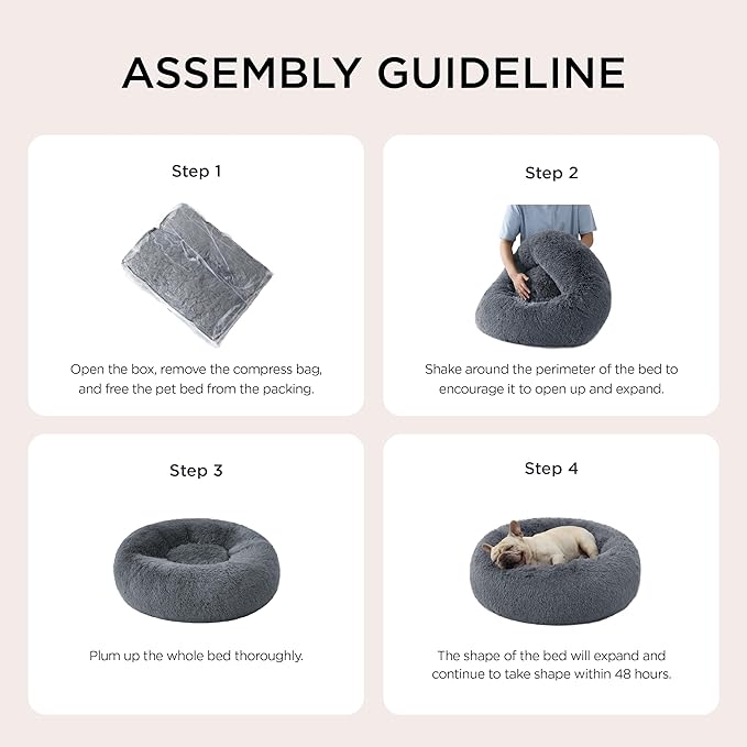Bedsure Calming Dog Bed for Medium Dogs - Donut Washable Medium Pet Bed, 30 inches Anti-Slip Round Fluffy Plush Faux Fur Cat Bed, Fits up to 45 lbs Pets, Dark Grey