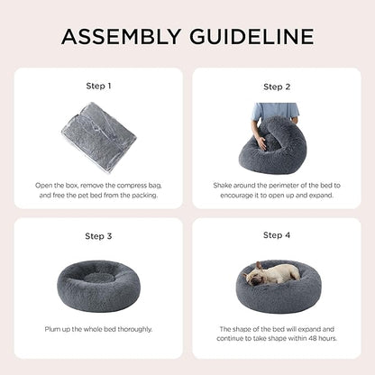 Bedsure Calming Dog Bed for Extra Large Dogs - Donut Washable Large Pet Bed, 45 inches Anti-Slip Round Fluffy Plush Faux Fur Dog Bed, Fits up to 120 lbs Pets, Dark Grey
