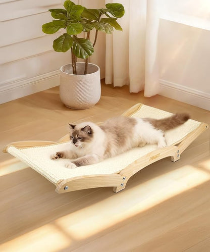 Famifit Cat Scratcher Bed with Sisal & Solid Wood Base, Extra Large Cat Scratch Pad for Scratching, Lounging & Sleeping, Stable Anti-Tip Design, Paint-Free & Eco-Safe, Easy Assembly, 34”
