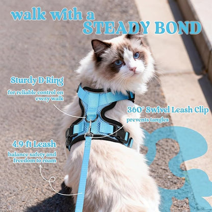rabbitgoo Cat Harness and Leash for Walking, Escape Proof Soft Adjustable Vest Harnesses for Cats, Easy Control Breathable Reflective Strips Jacket, Light Blue, XXS