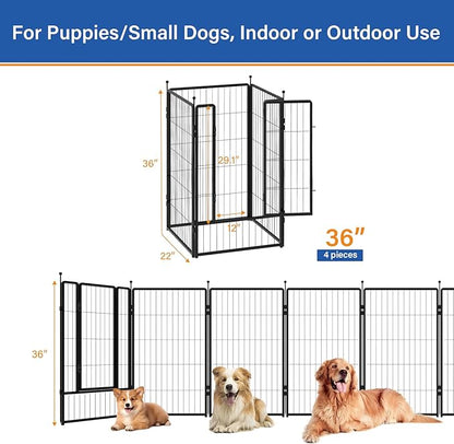PETREEK Dog Playpen 36 inch 4 Panels for Indoor & Outdoor Use – Heavy-Duty Metal Pet Fence with Ground Stakes, Rounded Ball Tops for Safety, Stable & Foldable Design, Easy to Assemble