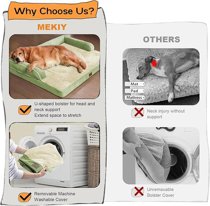 Large Dog Bed Orthopedic Washable - Removable Waterproof Cover Bed Pet - XXXL Large Big Dogs - Memory Foam - Couch Sofa with Removable Bolster - Grass Green Dog Bed