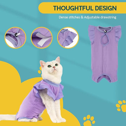 Avont Cat Recovery Suit - Post-Surgery Onesie for Cats, Alternative to Cone of Shame, Protective Spay Suit for Female Kitten, Ideal for Healing and Skin Conditions -Purple(S)