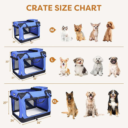 JESPET Soft Dog Crates Kennel for Pets, 3 Door Soft Sided Folding Travel Pet Carrier with Straps and Fleece Mat for Dogs, Cats (Royal Blue, X-Large(36" L x 24" W x 27" H))