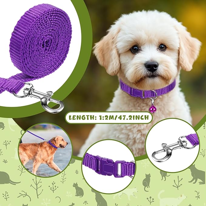 48 Pcs Puppy Collar and Leash Set, Adjustable Dog Collars with Hook and Quick Release Clip Buckle for Medium Dogs Small Pet Puppy Walking Training (Multicolor, Solid Pattern)