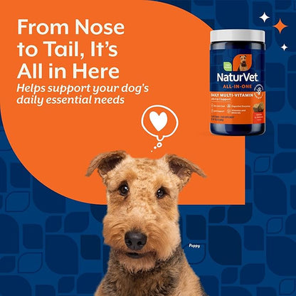 NaturVet All-in-One Dog Supplement - for Joint Support, Digestion, Skin, Coat Care – Dog Multivitamins with Minerals, Omega-3, 6, 9 – Wheat-Free Vitamins for Dogs – 120 Soft Chews