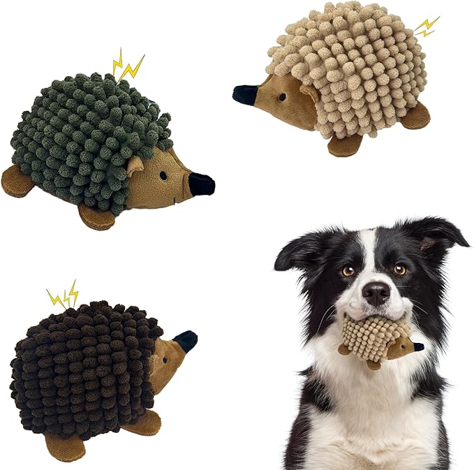 Plush Hedgehog Dog Toys 3 PCS - Squeaky No-Stuffing Hedgehog for Small and Medium Dogs - Keep Your Puppy Busy with Multi-Colored, Suitable for Indoor and Outdoor Throwing Play