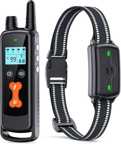 Dog Training Collar, Dog Shock Collar with Remote Control, Electric Shock Collar with 4 Training Modes, IP68 Waterproof Rechargeable e Collar for Large Medium Dogs with Beep Shock and Security Lock