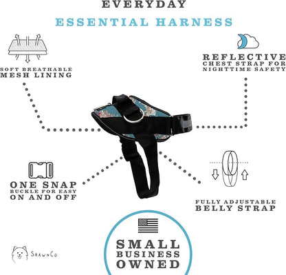 ShawnCo Essential Dog Harness, No-Pull Pet Vest with 3 Leash Clips, No Choke, Reflective, Adjustable and Padded, for Easy Walking and Training for Small, Medium and Large Dogs (Freckle's Garden, S)