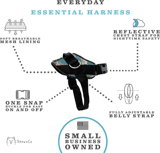 ShawnCo Essential Dog Harness, No-Pull Pet Vest with 3 Leash Clips, No Choke, Reflective, Adjustable and Padded, for Easy Walking and Training for Small, Medium and Large Dogs (Freckle's Garden, S)