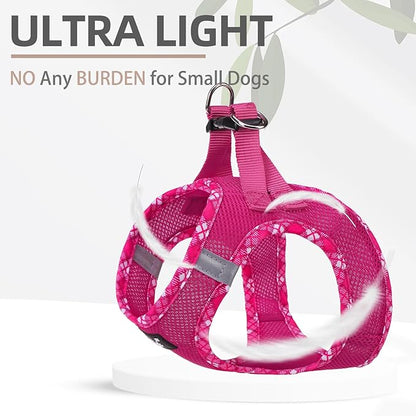 PUPTECK Dog Harness and Leash Set for Small Medium Dogs No Pull Step-in Soft Mesh Puppy Cat Vest Harnesses Reflective at Night, Fuchsia, S