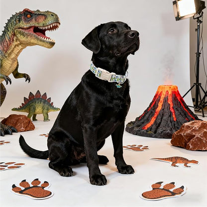 DOGWONG Dinosaur Dog Collar-Cute Green Dinosaur Dog Collar for Small Dogs, Adjustable Comfortable Cotton Boy Dog Collars for Small Medium Large Dogs,M