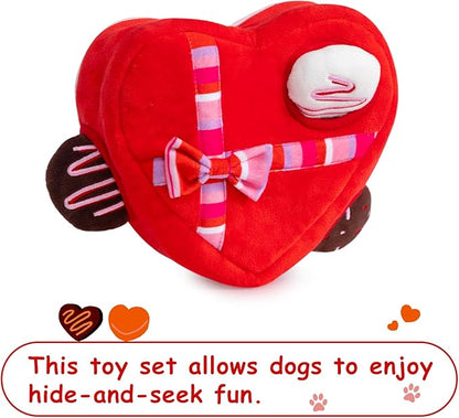 Hollypet Squeaky Dog Toy, Interactive Plush Hide and Seek Dog Toys for Small Medium Sized Dogs and Non-Aggressive Chewers, Puppy Teeth Clean Chew Toys, Valentine's Day Chocolate
