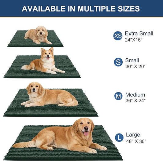 OLANLY Dog Door Mat for Muddy Paws 24x16, Ultra Absorbent Chenille Mud Doormat, Non-Slip Washable and Dirt Trapping Doormat for Indoor Entryway, Quick-Dry Indoor Pet Bed Mats for Dogs, Blackish Green