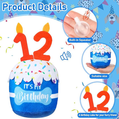Dog Birthday Cake Toy Accessories for Girl Boy Gifts, Squeaky Plush Toy for Dog Birthday Party Decor Favor for Large, Medium and Small Dogs(12th,Blue)
