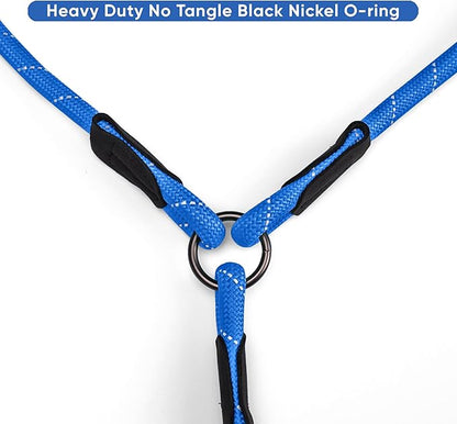 Pawtitas Double Leash for Two Dogs Great for Walking & Training Comfortable Shock Absorbing Reflective Pet Rope Leash for 2 Dogs 6ft - Medium/Large - Blue