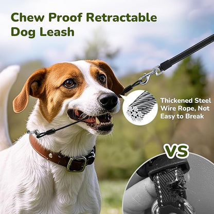 Pecute 32ft Retractable Dog Leash with Poo Bag Holder, Chew Proof Dog Leash with 360° Tangle-Free Extended, Anti-Slip Handle & Quick Brake Button, Suitable for Dogs Up to 110lbs in Weight