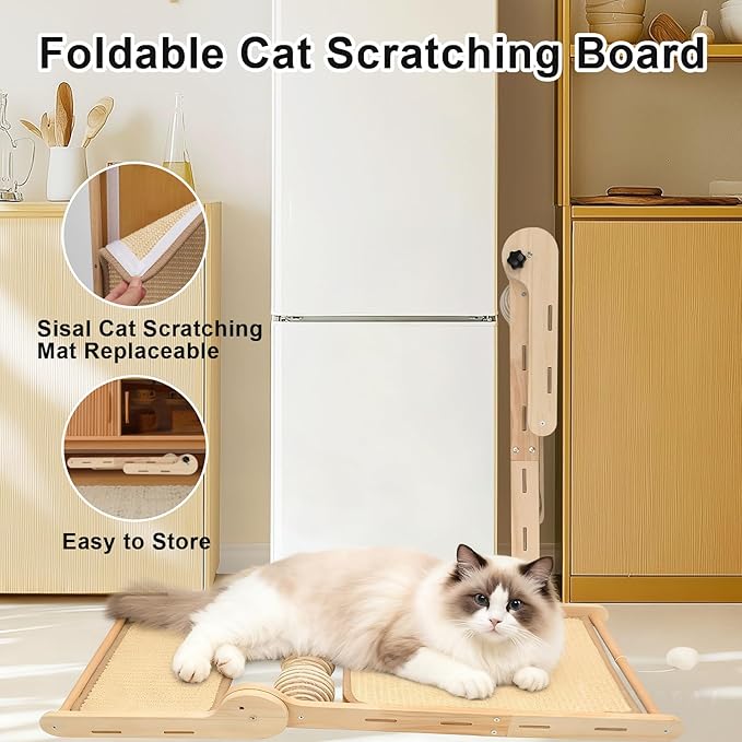 Goosheep L Shaped Cat Scratching Post, 23.2" Tall Sisal & Wooden Base Cat Scratcher Board for Indoor Cats, Sturdy Vertical Cats Scratching Pad Protects Furniture