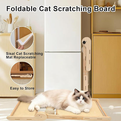Goosheep L Shaped Cat Scratching Post, 23.2" Tall Sisal & Wooden Base Cat Scratcher Board for Indoor Cats, Sturdy Vertical Cats Scratching Pad Protects Furniture