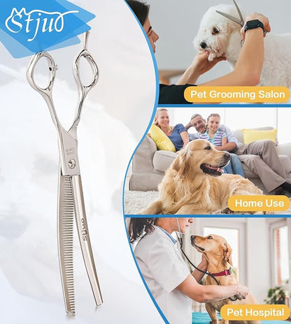 Stjuo Professional Dog Grooming Scissors, Japanese 440C Stainless Steel, 62 HRC Hardness (Curved Thinning, 7.5'')