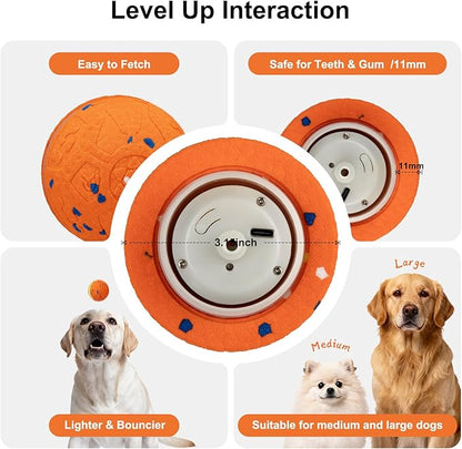 JEISOTHB Interactive Dog Toys Dog Ball, Durable E-TPU Material,3 Play Modes with Colorful Lights, Automatic Moving, Bouncing and Rotating for Medium and Large Dogs Indoor & Outdoor (Orange)