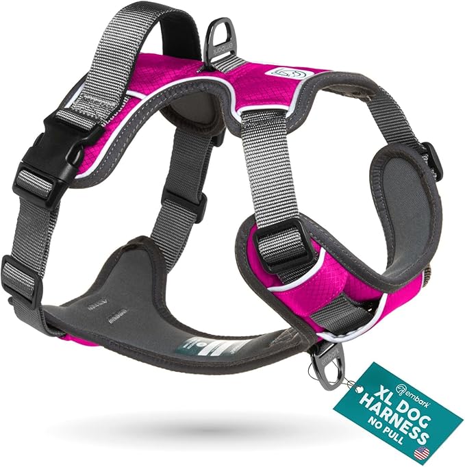 Embark Adventure Dog Harness, Reflective Trim XL Dog Harness for Extra Large Dogs No Pull - Military Grade Nylon, 2 Leash Clips & Gel Lined Handle.