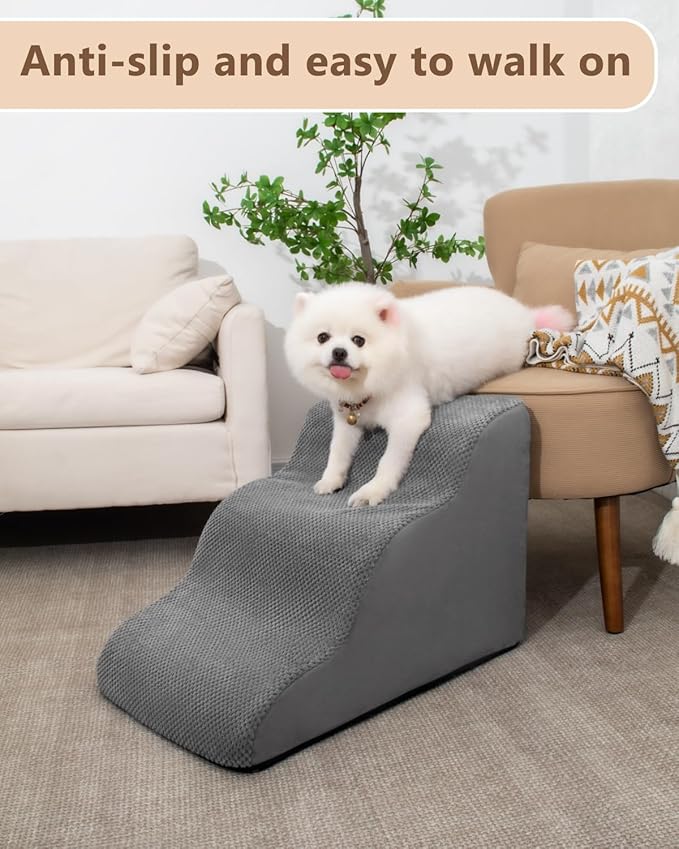 Aodisman Dog Stairs for Small Dogs,3 Step Dog Ramp for Couch and Bed,Pet Stairs with Non-Slip Bottom for Old Cats,Indoor Pet Steps,Comfort,Durable,15.4" H,Grey