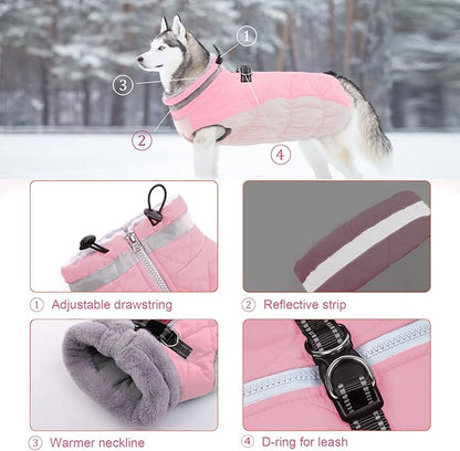 Lelepet Dog Coat Warm Dog Winter Coat Waterproof Dogs Jacket with Harness Built in Reflective Pet Fleece Vest Zip-Up Cold Weather Coats for Extra Large Dogs Turtleneck & Windproof Coats Great Dane 3XL