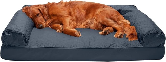 FurHaven Dreamer Sofa Orthopedic Dog Bed for Large Dogs with Orthopedic Egg Crate & Solid Orthopedic Foam Base for Joint Support, Removable Washable Cover, Jumbo XL, Quilted Sofa, Iron Gray