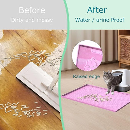 Jacooxi Cat Litter Mat, Silicone Large Cat Mat for Litter Box - 31x22 in, Waterproof & Non-Slip, Durable & Easy Clean, Pink