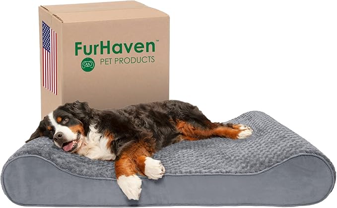 Furhaven Cooling Gel Dog Bed for Extra Large Dogs w/ Removable Washable Cover, For Dogs Up to 180 lbs - Ultra Plush Faux Fur & Suede Luxe Lounger Contour Mattress - Gray, Giant/XXXL