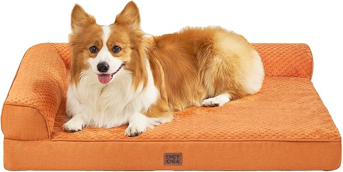 EHEYCIGA Large Dog Bed Memory Foam for Crate, Orthopedic Dog Bed Large Size Dogs with Washable Removable Cover, Waterproof Pet Sofa Couch with Nonskid Bottom, 35x22x6, Pumpkin