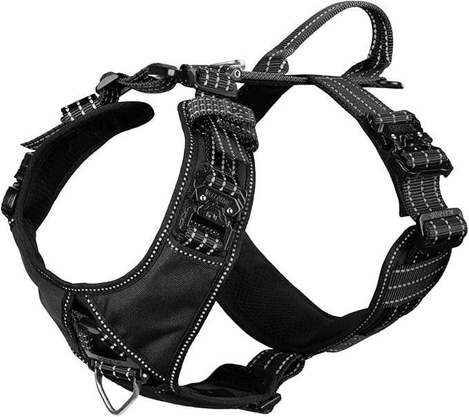 ICEFANG Dog Strap Harness with 4 x Metal Buckles,for X-Large Sized Dog,K9 Vest,Y-Shape Chest,Adjustable Pet Harness,No-Pull Front Leash Clip (X-Large (Pack of 1), Black)