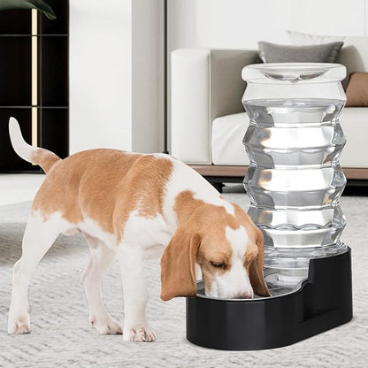 RIZZARI Dog Water Bowl Dispenser : 8L Gravity Large Black Stainless Steel Automatic Feeder with Triple Filter - No Spill - Easy Clean - for Energetic Dog Owners - Multi-Pet Families -Backyard -Balcony