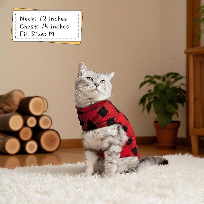 EXPAWLORER Soft Cat Sweater - Checked Sweaters for Cats Only Warm Kitten Clothes, Fall and Winter Pet Coat Pullover Design, Fleece Sweatshirt Clothing Also for Puppy Small Dogs, Medium