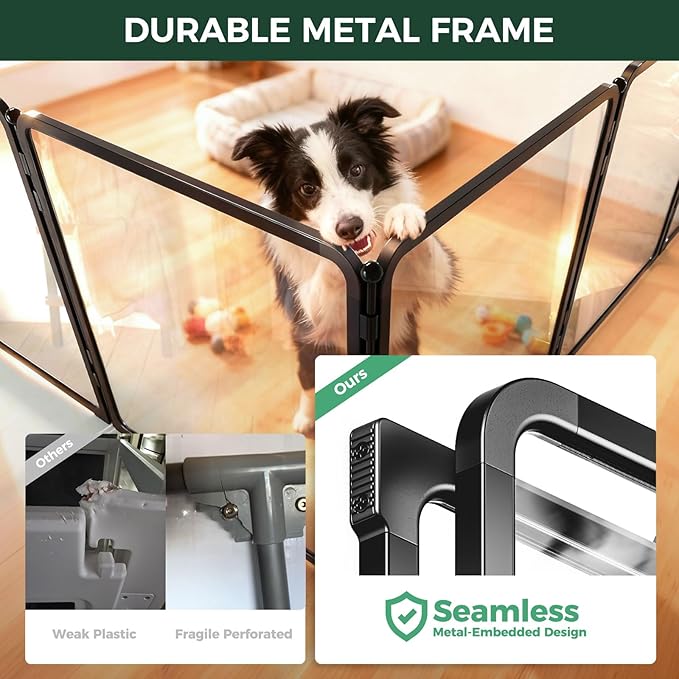 FXW Acrylic & Wire Mesh Indoor Dog Playpen, Heavy Duty 32 Inch 8 Panels Metal Dog Pen for Small and Medium Dogs, Black│Patented