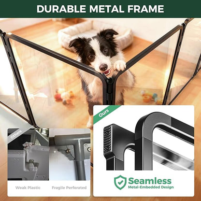 FXW Acrylic & Wire Mesh Indoor Dog Playpen, Heavy Duty 32 Inch 8 Panels Metal Dog Pen for Small and Medium Dogs, Black│Patented
