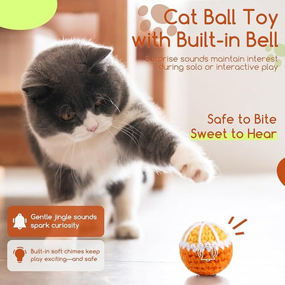 Cipsken 12 Pack Cat Toy Balls, Hand-Knitted Woolen Yarn Cat Balls Toy with Bell Inside, Interactive Kitty Toys for Indoor Kitten Teething, Chasing & Self Play(Fruit-Shaped)