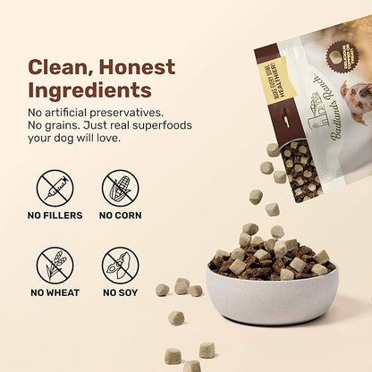 BADLANDS RANCH Superfood Nuggets – Freeze-Dried Raw Dog Treat & Food Topper, Nutrient-Dense Duck & Kale Formula, High Protein, No Artificial Additives, 8oz Bags (4-Pack Bundle)