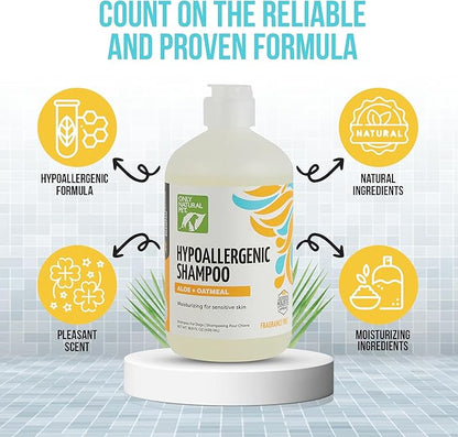 Only Natural Pet Hypoallergenic Shampoo with Aloe & Oatmeal for Dogs - Moisturizing Dog Shampoo and Ultra-Nourishing Care for Dry, Itchy, and Sensitive Skin - 16.9 oz