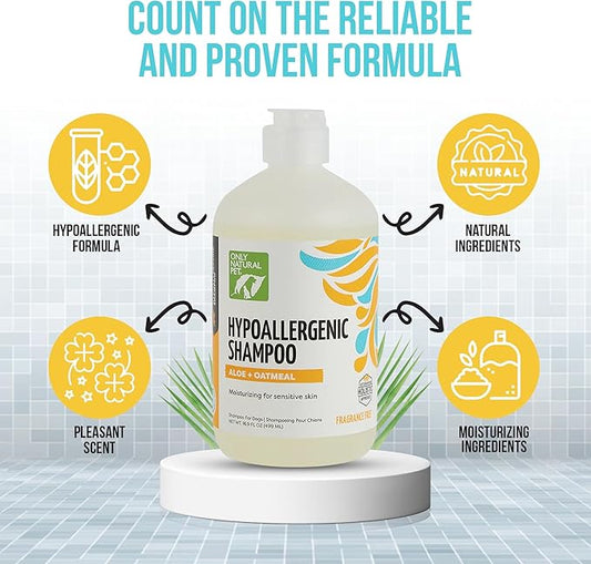 Only Natural Pet Hypoallergenic Shampoo with Aloe & Oatmeal for Dogs - Moisturizing Dog Shampoo and Ultra-Nourishing Care for Dry, Itchy, and Sensitive Skin - 16.9 oz