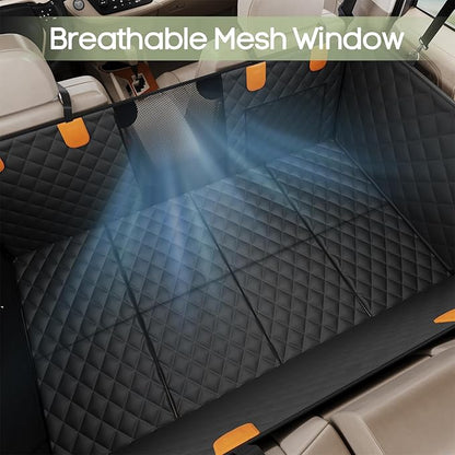 Smatto Dog Car Seat Cover for Back Seat, Hard Bottom Back Seat Extender Supports 400lbs, Waterproof Rear Seat Pet Cover, Dog Hammock with Mesh Window for Car SUV and Trucks