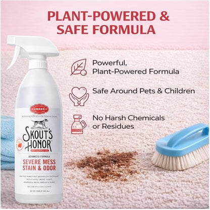 SKOUT'S HONOR Severe Mess Stain & Odor Eliminator, Powerful Stain Remover and Carpet Cleaner for Tough Dog Messes, Eco-Friendly Carpet Deodorizer, Cleaning Spray and Poop Spray, 35 oz