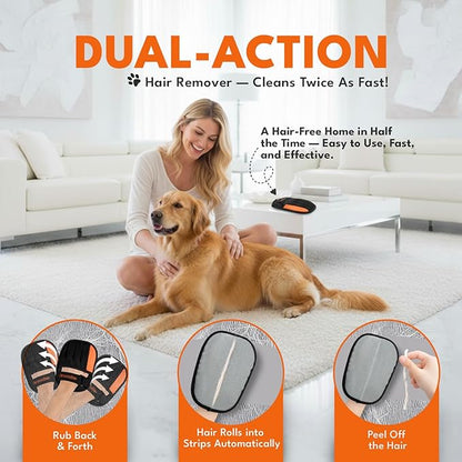 2 PCS Pet Hair Removal Gloves Set with Storage Bag – Electrostatic Dog & Cat Fur Remover Mitt for Furniture, Couch, Clothes & Car – Reusable & Washable Hair Cleaning Gloves