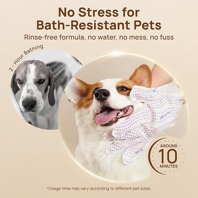 HICC PET Glove Wipes Pro – Pet Cleaning Gloves for Dogs & Cats – Infused with Coconut Oil & Plant Extracts – Hypoallergenic, Gentle, Spa-Like Care at Home, Portable 6 Pack-Coconut Scent